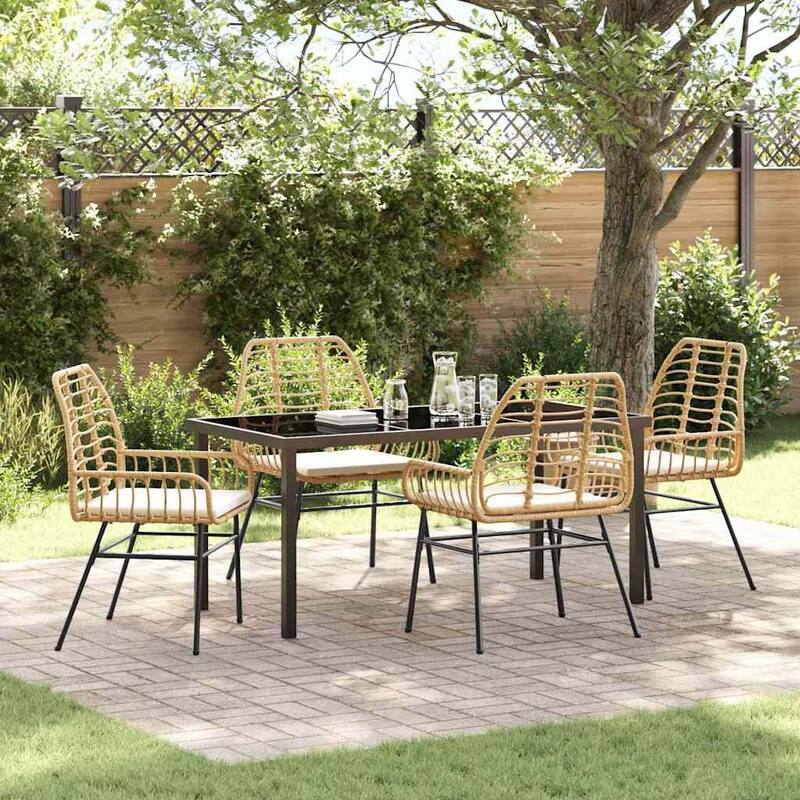 vidaXL Garden Dining Set Poly Rattan - Natural and cream white-23.62x20.08x33.86 inches