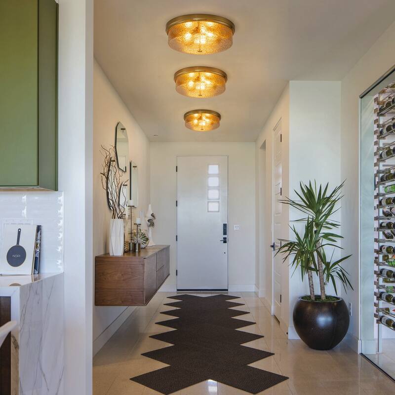 Modern 3-Light Seeded Glass Drum Flush Mount Ceiling Light