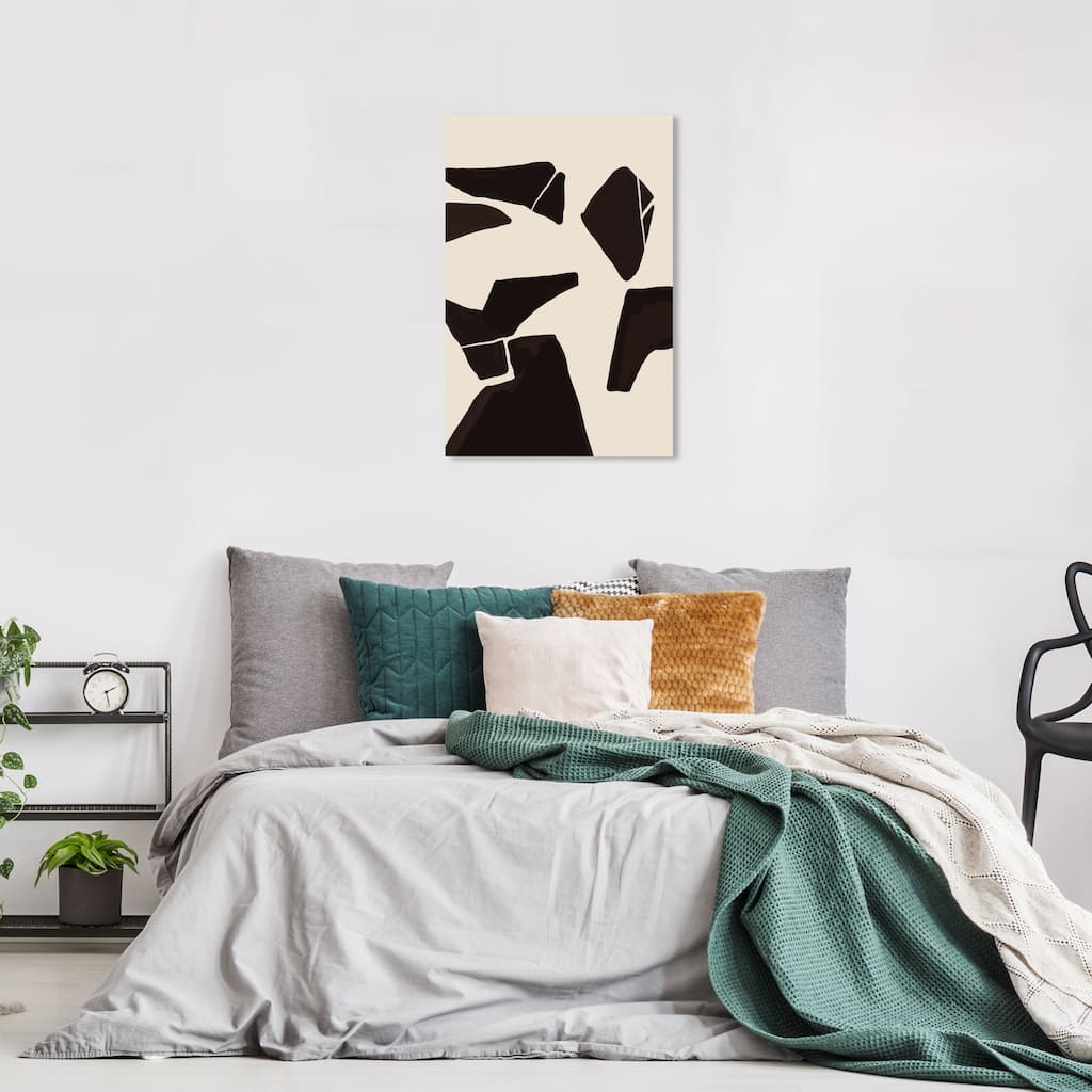 Wynwood Studio Canvas Abstract Broken Black and Cream White Modern & Contemporary Wall Art Canvas Print