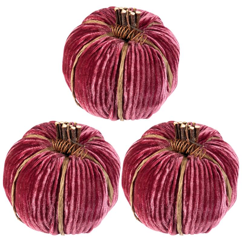 Ribbed Mini Pumpkin Fall Harvest Decorations - 3.5" - Wine Red - Set of 3