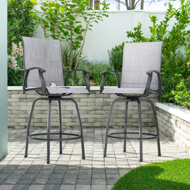 Nuu Garden Patio 2-Piece Textilene Swivel Bar Stools with High Backrest, Gray
