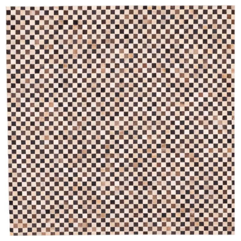 ECARPETGALLERY Handmade Cowhide Patchwork Dark Brown Leather Rug - 6'2 x 6'2