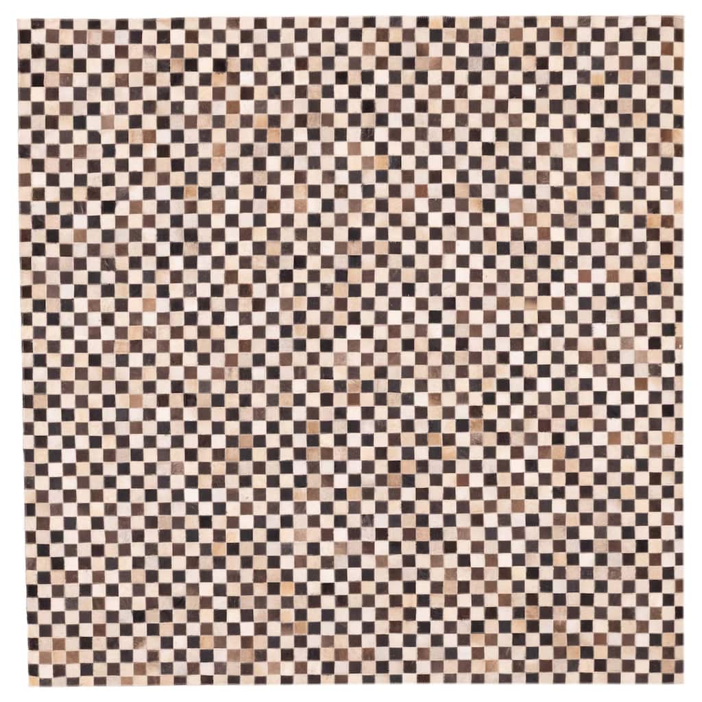 ECARPETGALLERY Handmade Cowhide Patchwork Dark Brown Leather Rug - 6'2 x 6'2