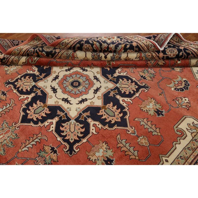 Vegetable Dye Heriz Serapi Persian Area Rug Hand-knotted Wool Carpet - 9'0" x 11'3"