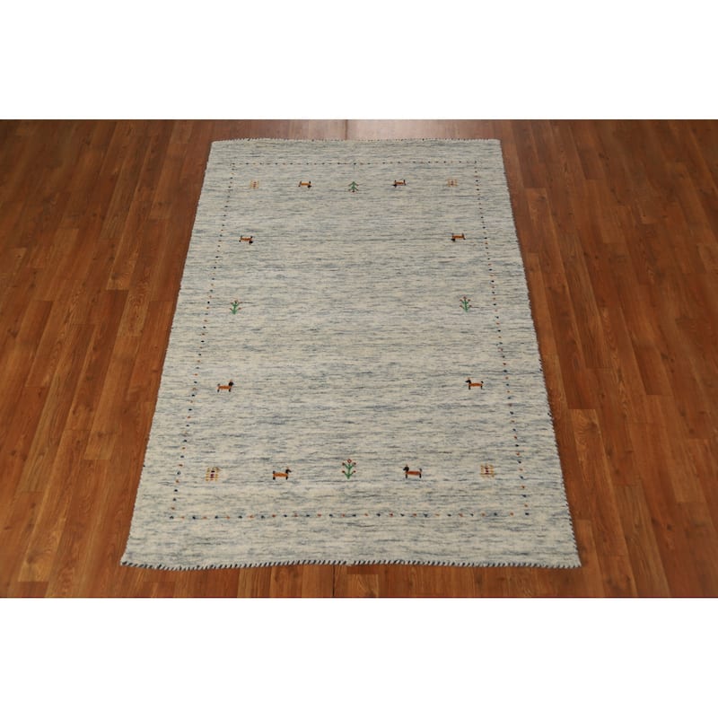 Little Animals Gabbeh Oriental Area Rug Hand-Knotted Wool Carpet - 4'0" x 5'10"