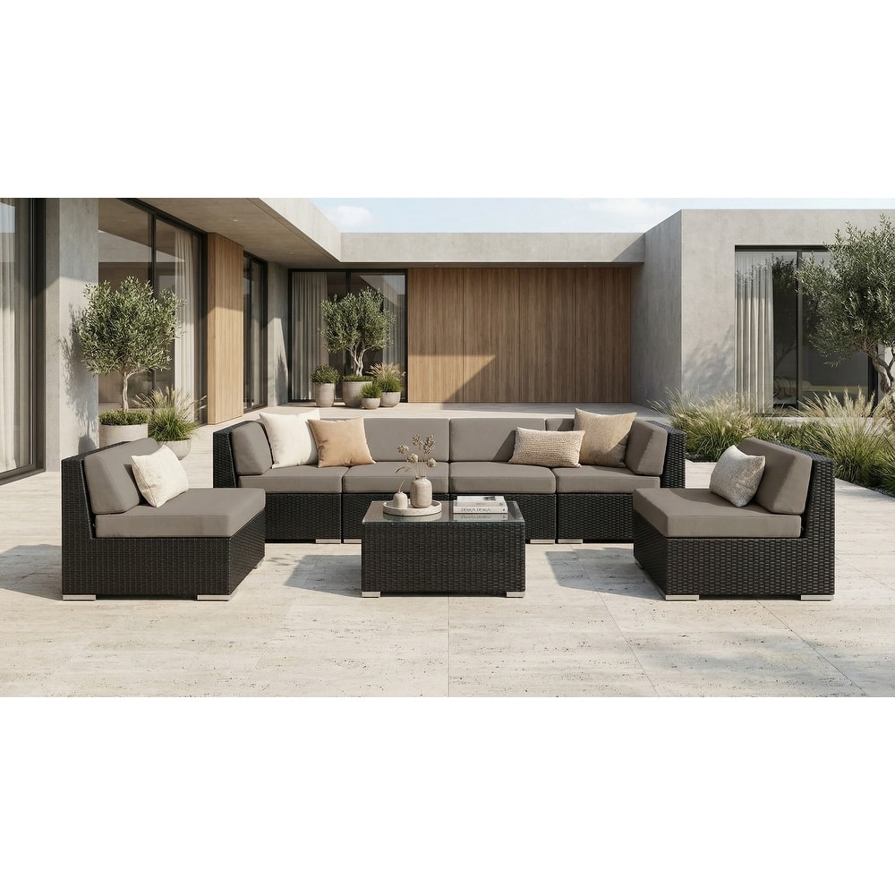 Ohana Outdoor 7-pc. Cushioned Black Wicker Conversation Set - No Assembly