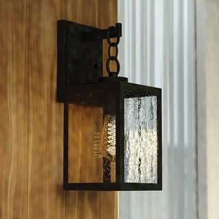VAXCEL Berkley 14.5 in. H 1-Light Black Transitional Outdoor Wall Sconce, Metal, Clear Seeded Glass Shade, LED Compatible