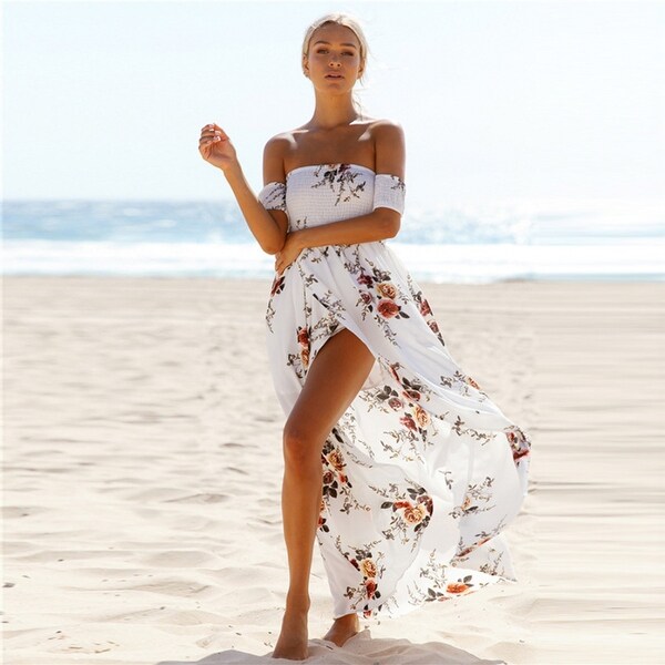 off the shoulder floral maxi dress