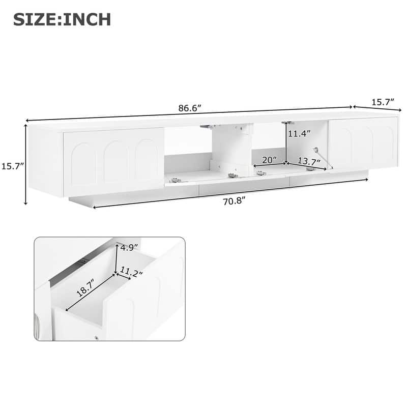 Modern 95" TV Stand with App-Controlled LED Lights and Fluted Glass Doors