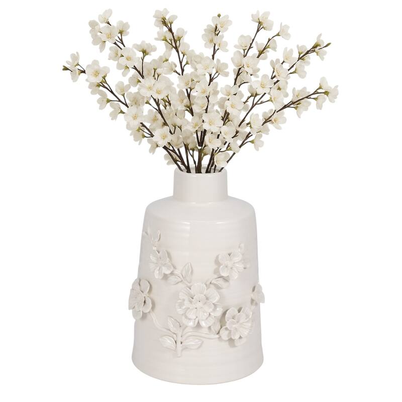 Sagebrook Home 11" Floral Vase, White, Round