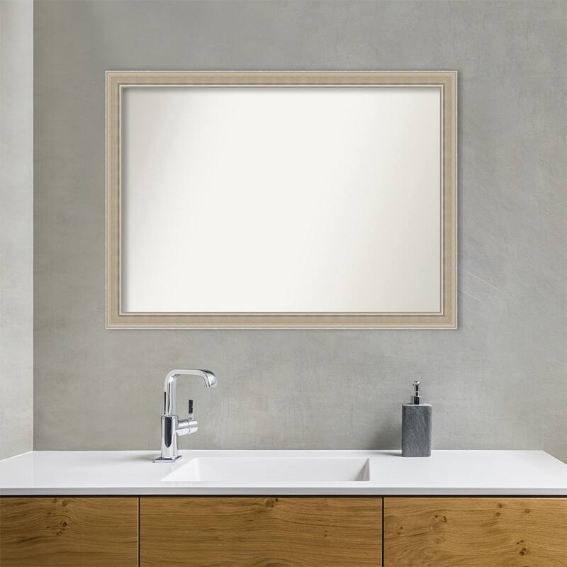Mezzo Silver Non-Beveled Wood Framed Bathroom Vanity Wall Mirror - Mezzo Silver