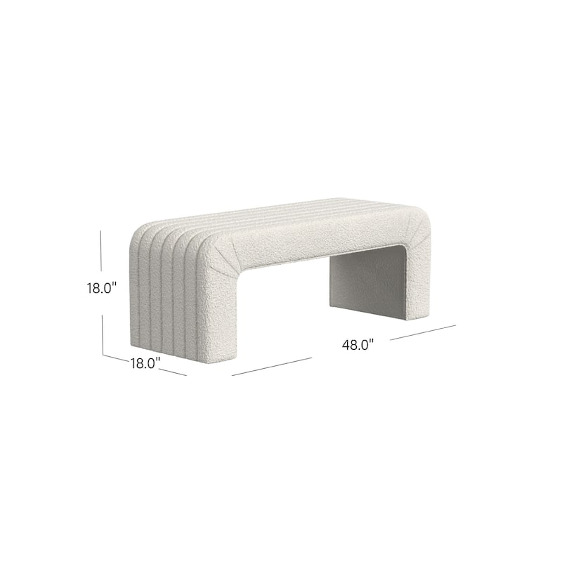 Gus Bench, Curved Arch Design, Cream Channel Tufted Velvet 48 Inch