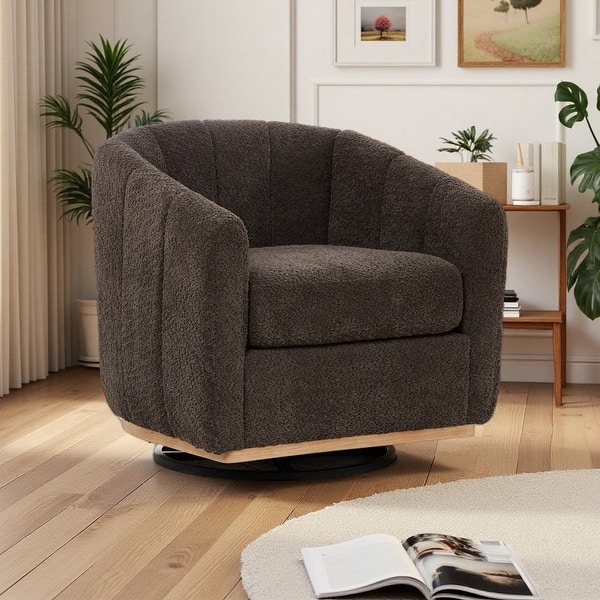 slide 2 of 17, Boucle Modern 360° Swivel Barrel Chair with Chenille Cushions and Pocket Spring Seat Charcoal