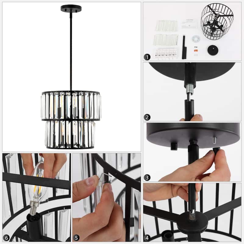 SAFAVIEH Lighting Sakineh Chandelier - 15" W x 15" D x 23-53" H - Black/White