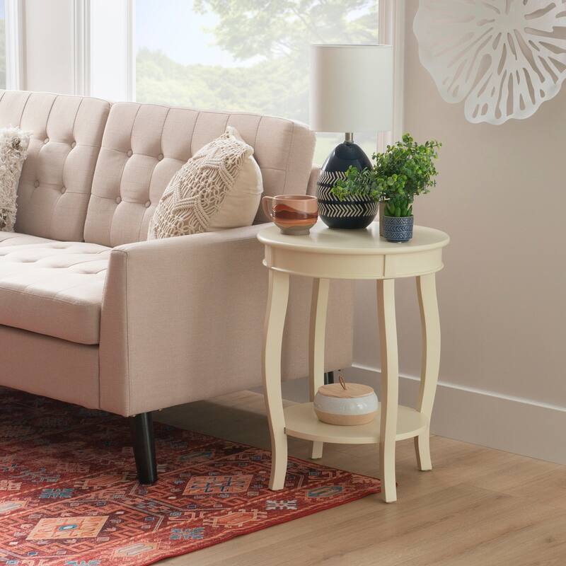 Penelope Round Table with Shelf - Cream