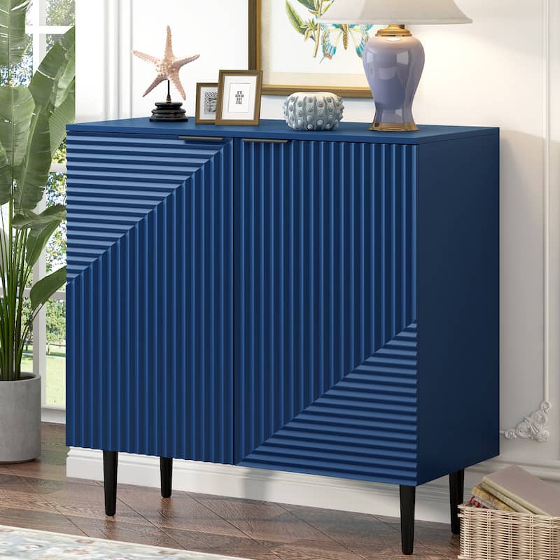 Modern Storage Cabinet with Adjustable Shelves, Buffet Cabinets Large Sideboard w/ 3 Drawers, 2 Door for Kitchen, Entryway - Navy Blue