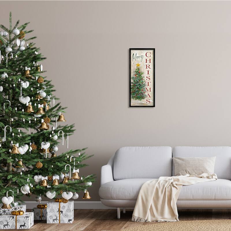 Stupell Merry Christmas Greeting Festive Rustic Holiday Tree Framed Wall Art - Green