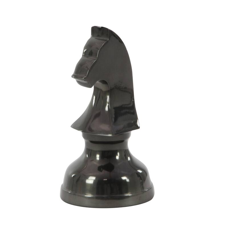Aluminum Metal Chess Sculpture with Knight, Queen and King - Set of 3 Silver, Gold, Dark Gray - CosmoLiving by Cosmopolitan