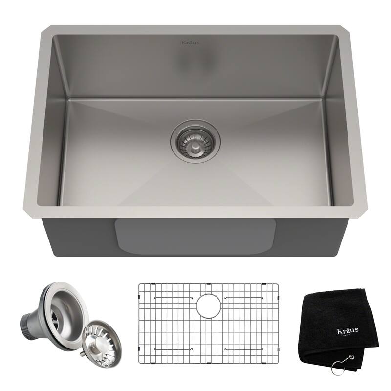 KRAUS Standart PRO Undermount Single Bowl Stainless Steel Kitchen Sink - 26 inch (26"L x 18"W x 10.25"D)