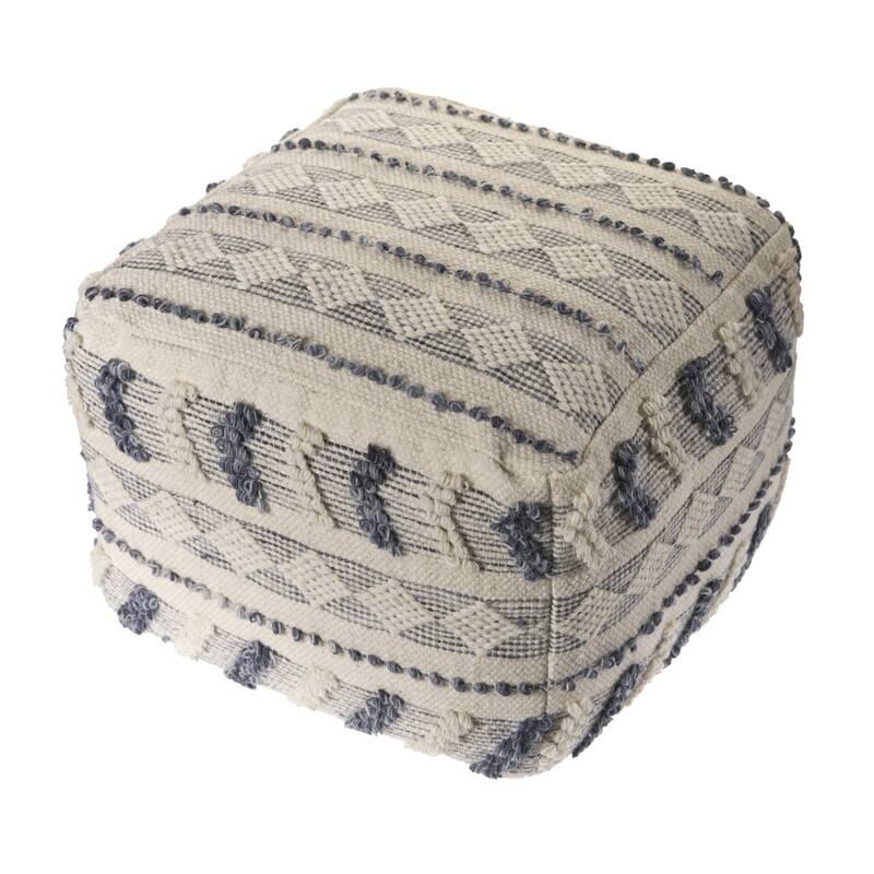 HomeRoots 18" Blue Wool Ottoman