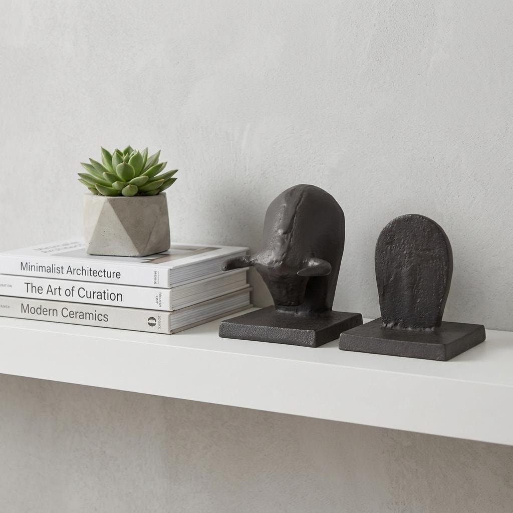 HomeRoots Set of Two 6" Black Metal Bull Decorative Bookends - 4.25 in. x 5.75 in. x 9.50 in.
