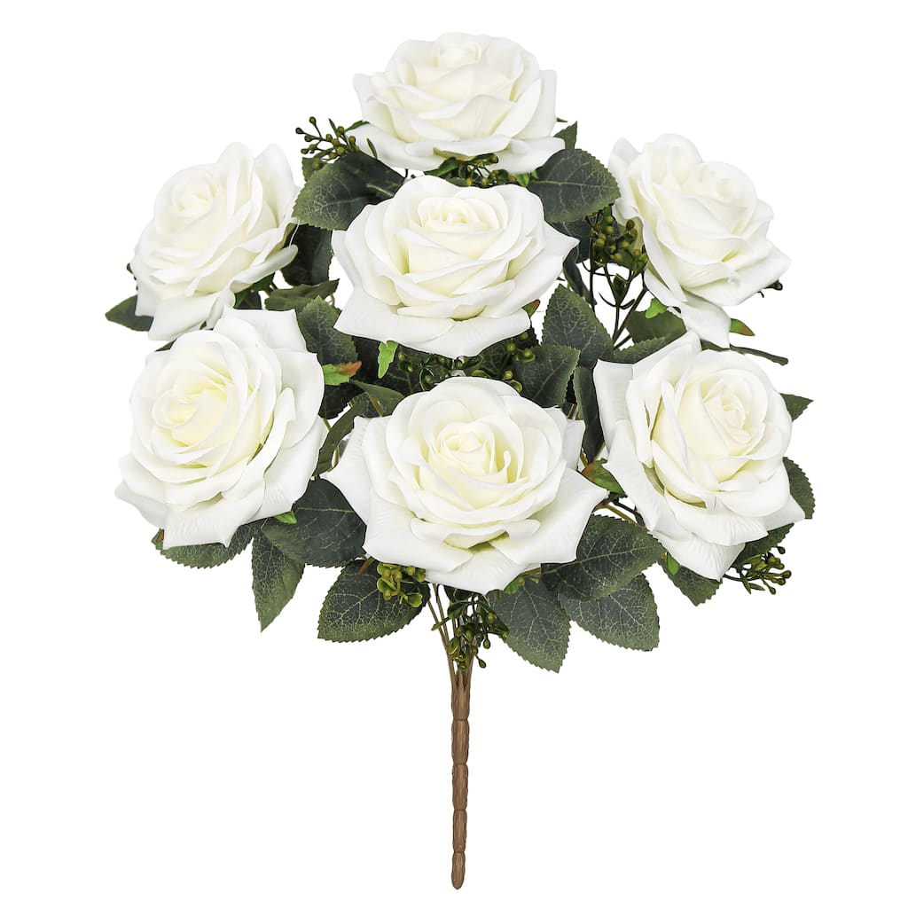 Set of 2 Cream White Artificial Queen Tea Rose Flower Stem Bush Bouquet 17in - 17" L x 9" W x 9" DP