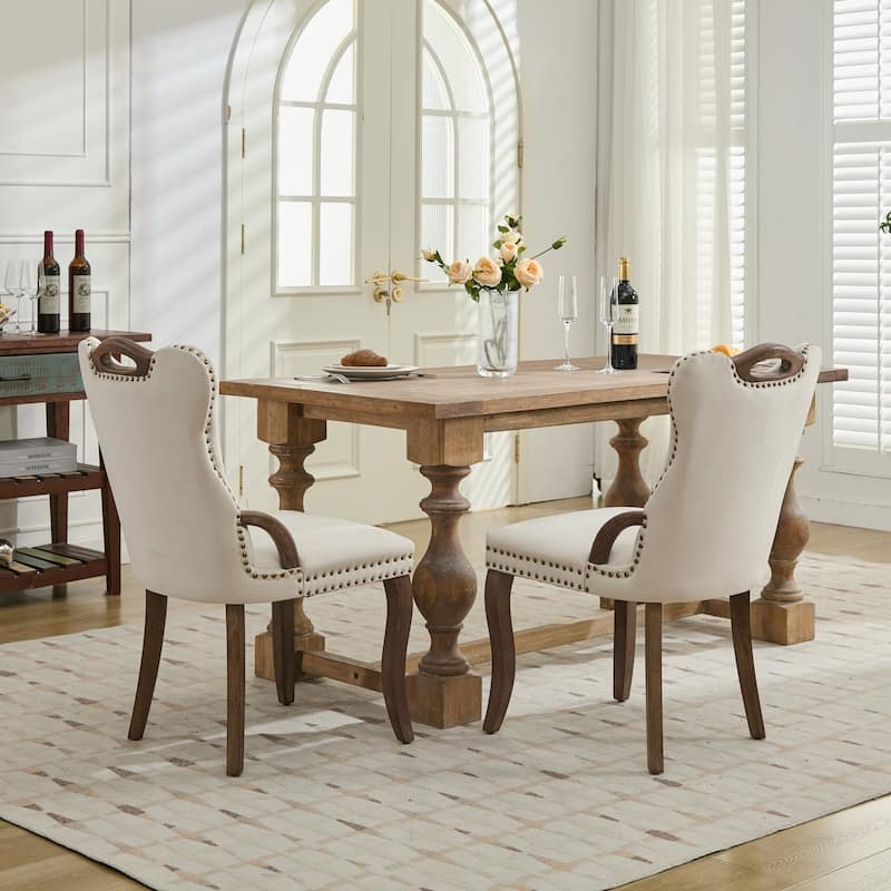 Velvet Dining Chair with Handmade Tufted Trim, Solid Wood Handles on Top and Sides, Elegant Overall Shape,Set of 2