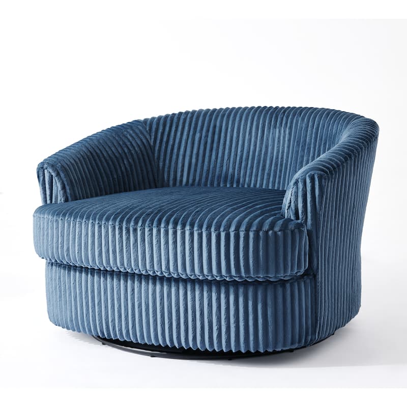 Oversized 43" W Plush Corduroy Recessed Arm Swivel Barrel Chair