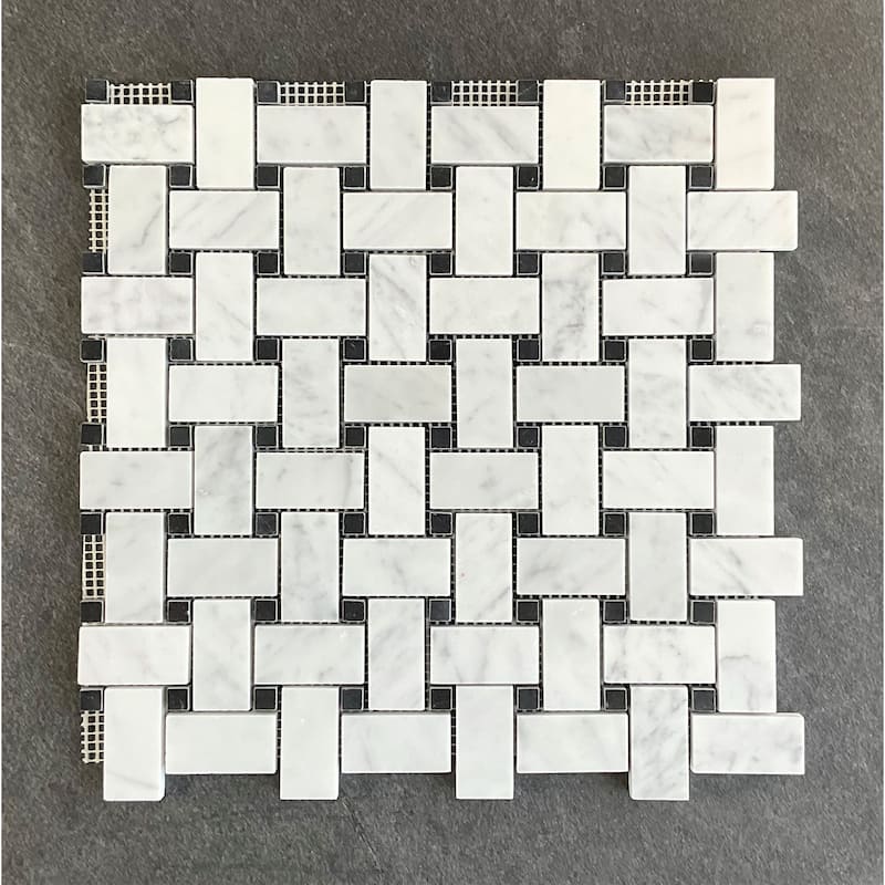 White Carrara 1 x 2 Basketweave Marble Mosaic Tiles - Case (10 Sheets)