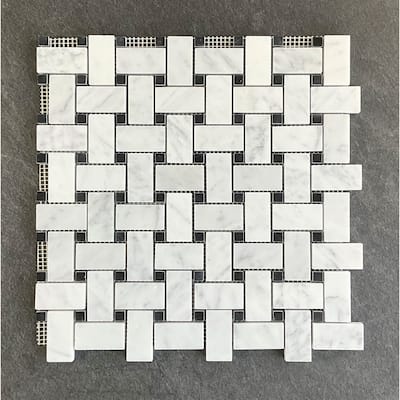 White Carrara 1 x 2 Basketweave Marble Mosaic Tiles - Case (10 Sheets)