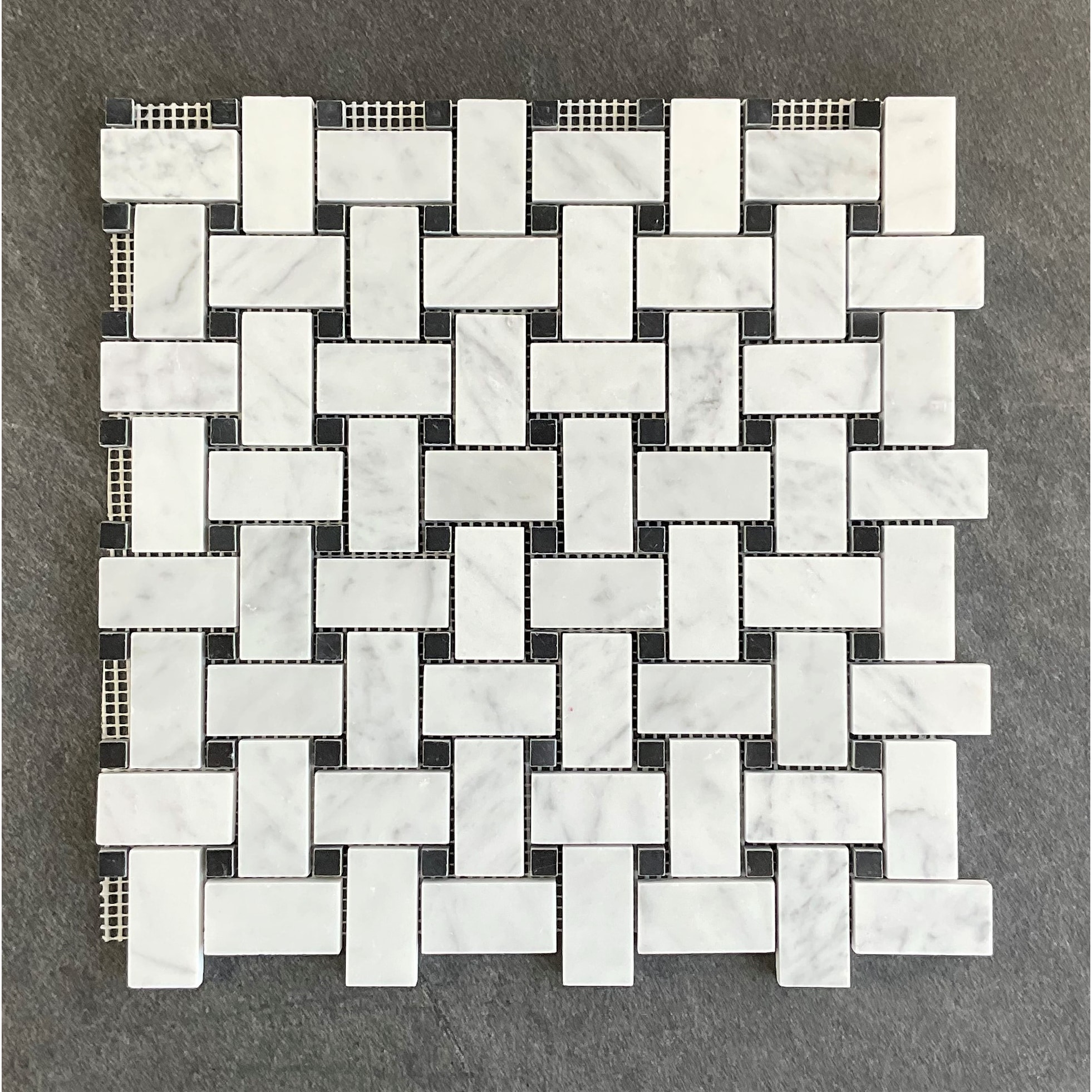White Carrara 1 x 2 Basketweave Marble Mosaic Tiles - Case (10 Sheets)