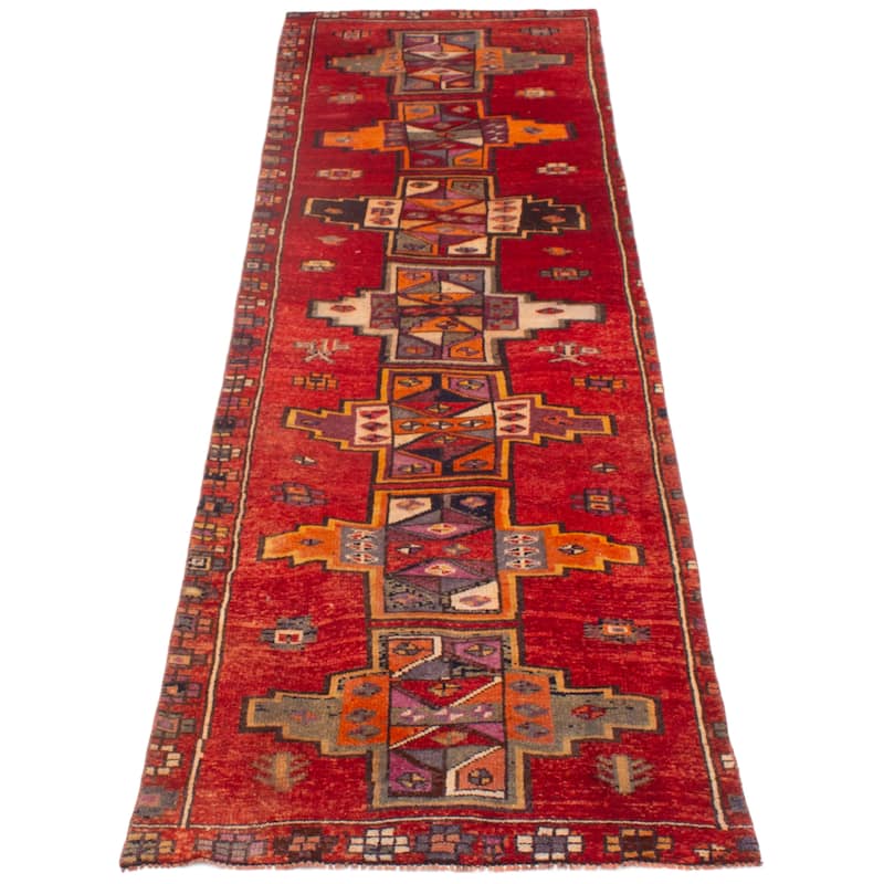 ECARPETGALLERY Hand-knotted Melis Vintage Red Wool Rug - 3'4 x 11'11