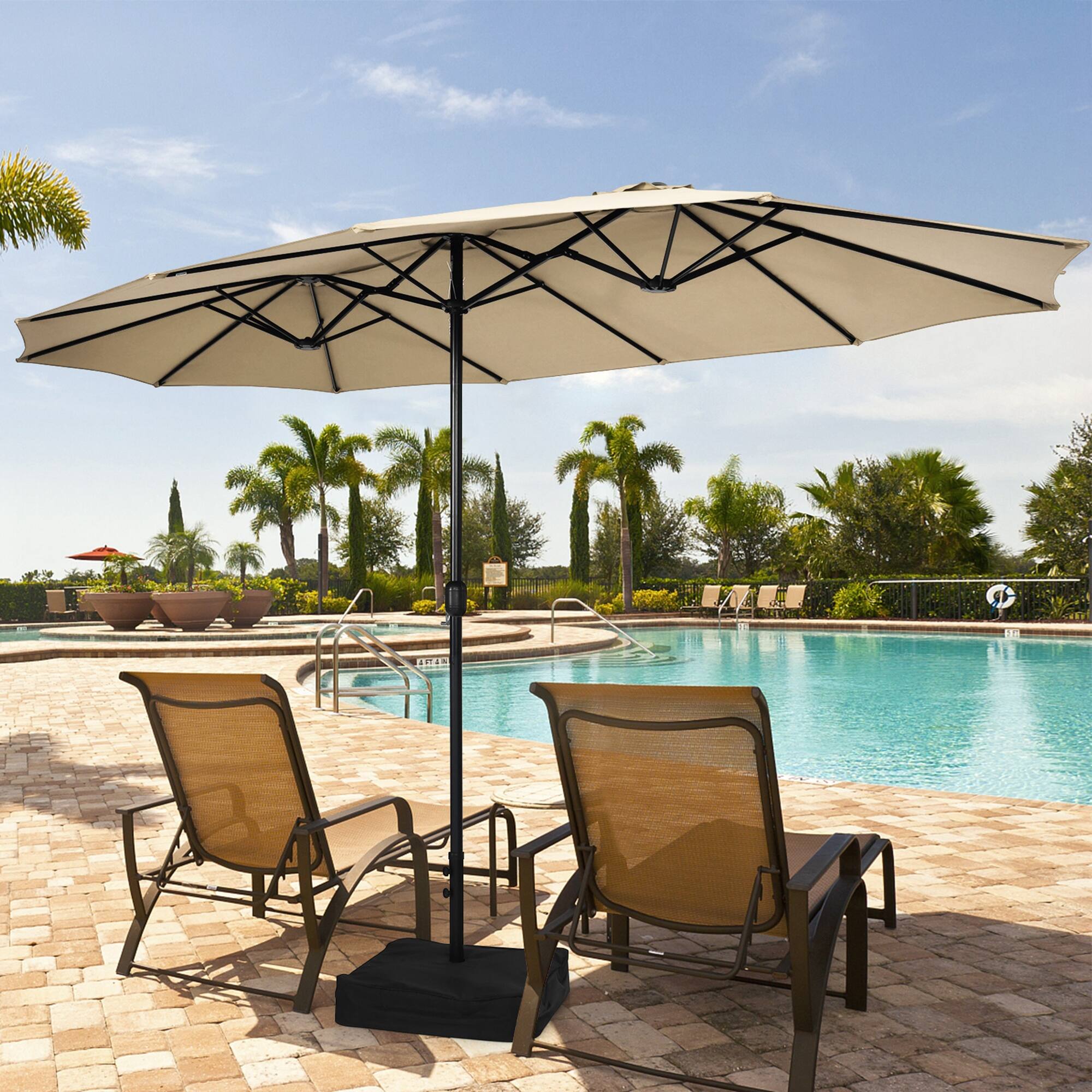 gymax outdoor patio umbrella 15 Alpha Joy 15ft Extra Large Double-Sided with So Sophia & William And it is a perfect choice when Its rainy and you still want to enjoy outdoor scenery XIZZI 15-ft Iron Beige No-tilt
