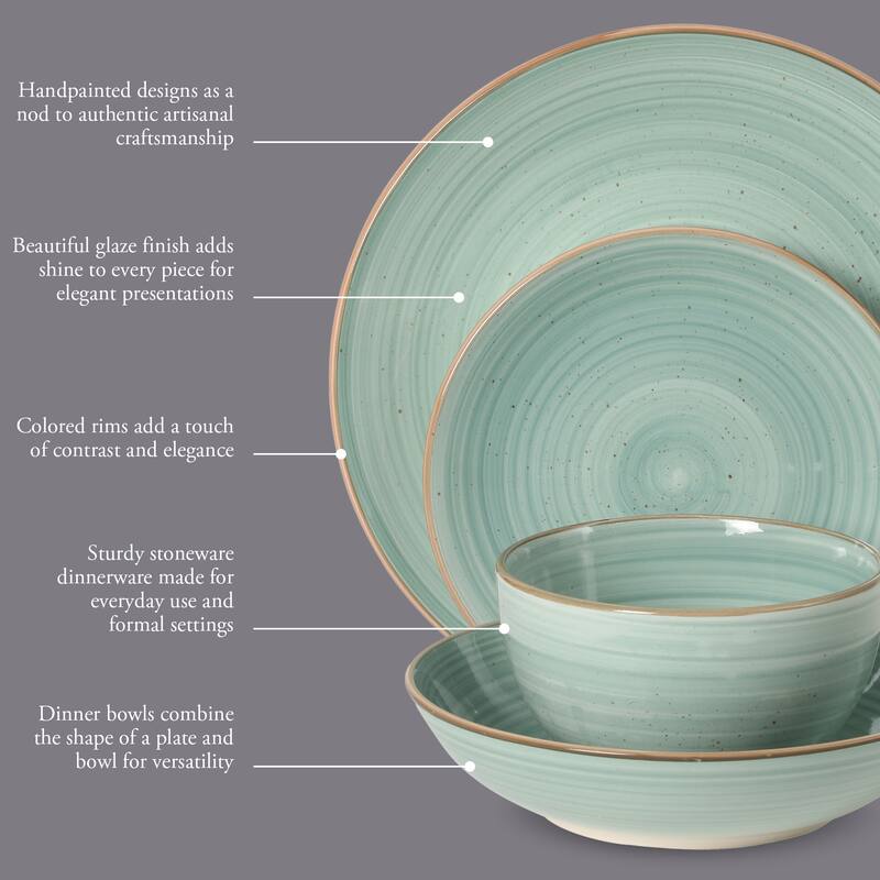 Gibson Home Stonebury 16 Piece Plates and Bowls - Handpainted Stoneware Dinnerware Set - Service for 4