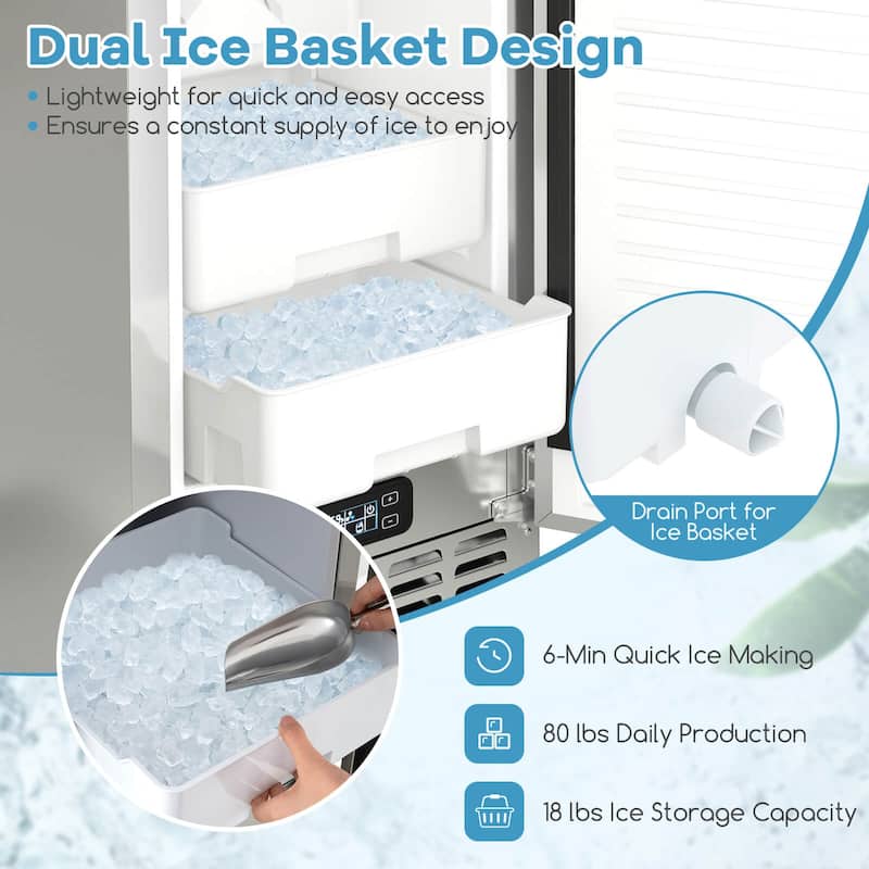 Costway Under Counter Nugget Ice Maker with Self-Cleaning 80 lbs/Day - See Details