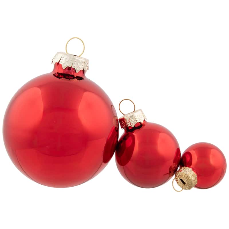 40ct Shiny Glitter Matte Red Glass Ball Christmas Ornament Set 1" 2.5"