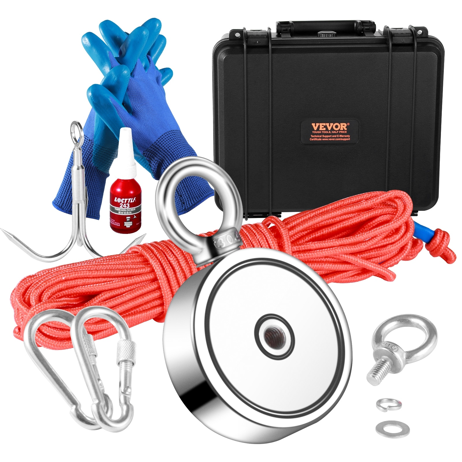 VEVOR Magnet Fishing Kit, 1200lbs,Grappling Hook, Gloves, Waterproof Case,  Threadlocker, Eye Bolt - 2.95 - Bed Bath & Beyond - 39851146