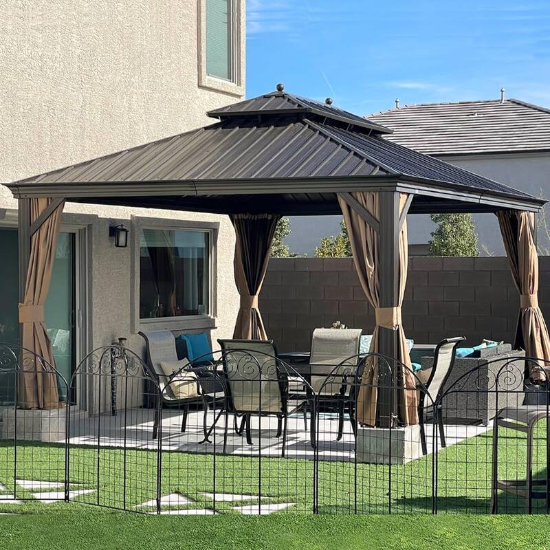 PURPLE LEAF Outdoor Gazebo Aluminum Frame Galvanized Steel Hardtop Gazebo with Bulbs