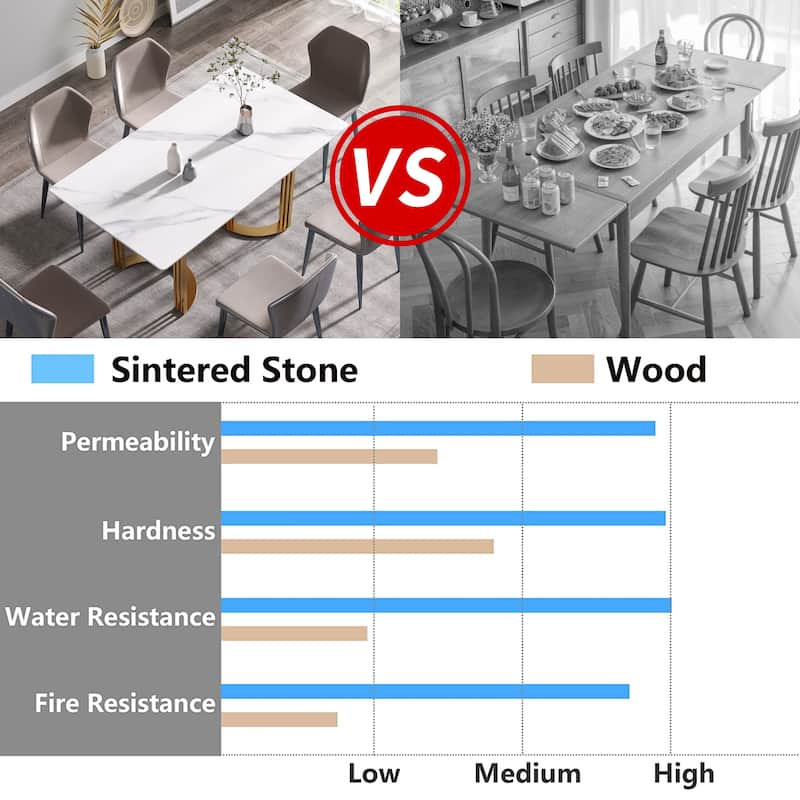 63"Modern artificial stone white straight edge metal leg dining table -6 people