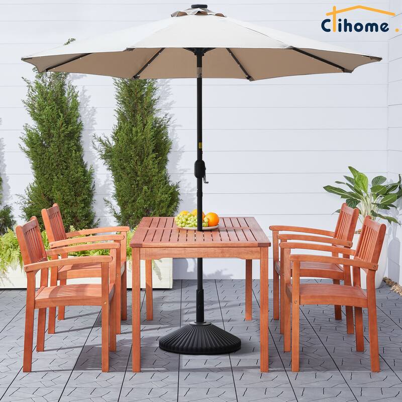 Clihome 9-Ft Outdoor 32 LED Solar Market Umbrella with Tilt & Crank