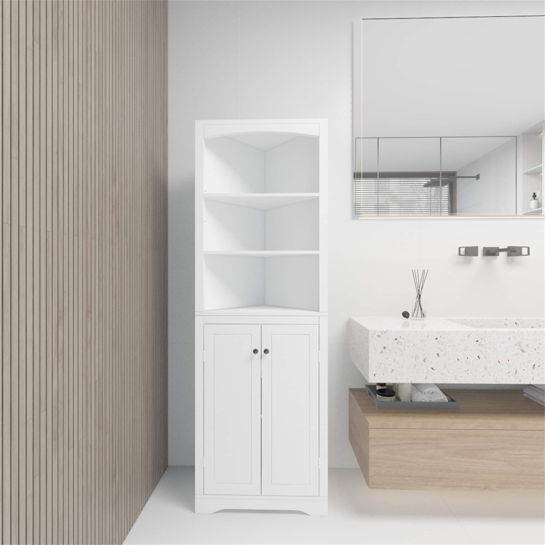 Bathroom Storage Corner Cabinet with Adjustable Shelves
