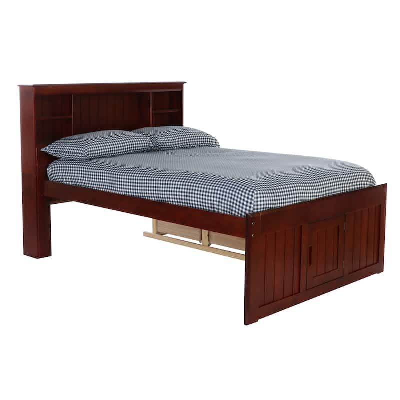 OS Home and Office Furniture Model Solid Pine Full Captains Bookcase Bed with 6 drawers in Rich Merlot