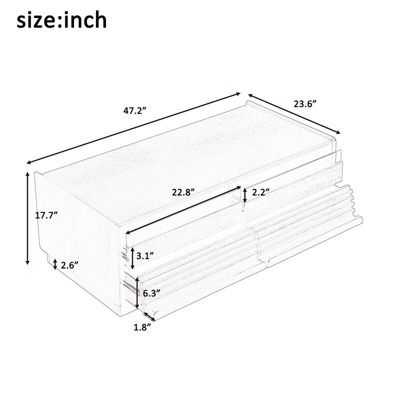 Modern Wood Coffee Table with Fluted Style,4 Drawers and 2 Display Shelves