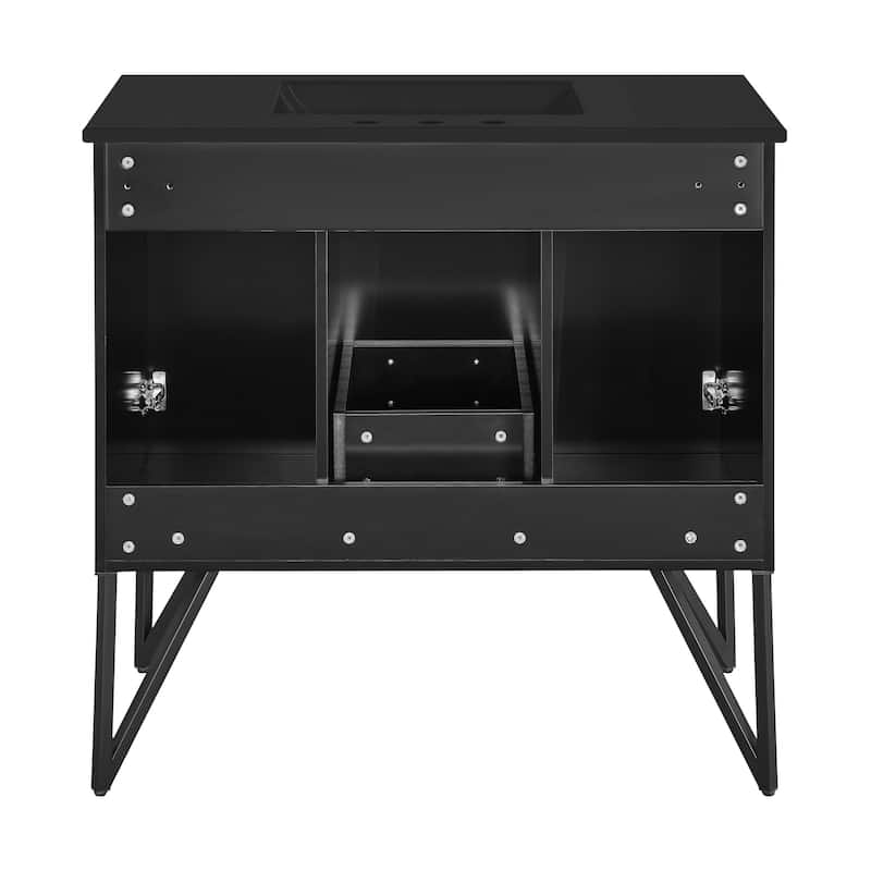 Annecy 36 In. Phantom Black Bathroom Vanity With Black, 3-Hole Ceramic Sink Top