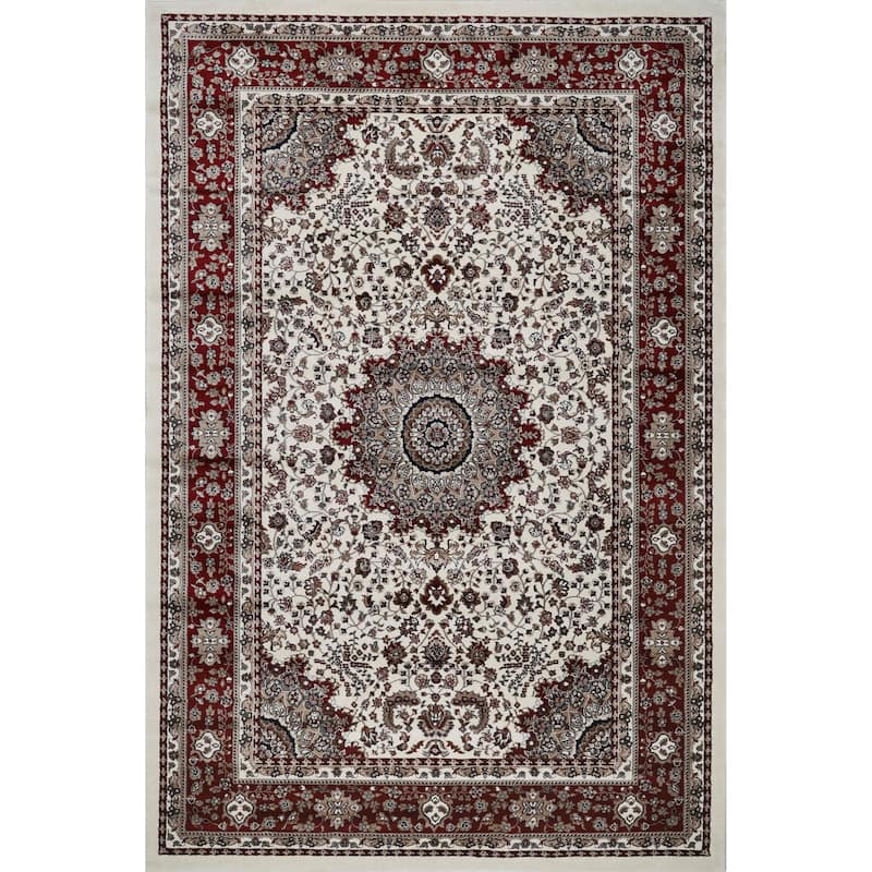 Master Collection Floral Transitional Area Rug - White/Red - 5' x 8'