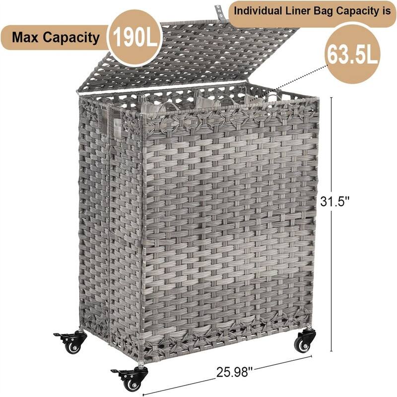 Laundry Hamper with Wheels Lid - 25.98"L x 15.75"W x 28.54"H