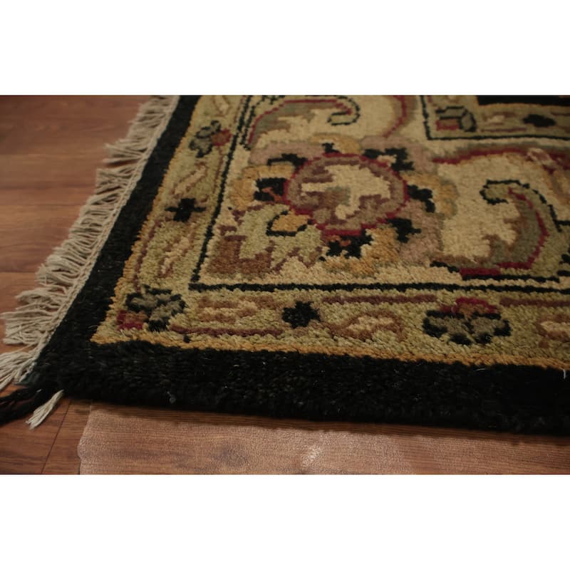 Hand Knotted Oriental 100% Wool Carpet Traditional Floral Black Agra Area Rug - 8' 4'' X 5' 5''