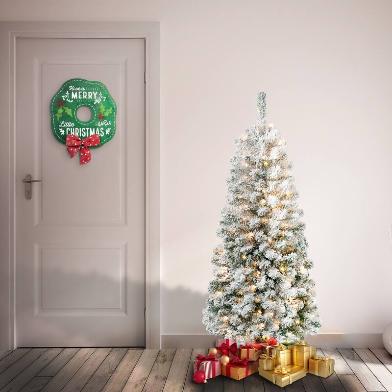 National Tree Company 4.5 ft. Acacia Medium Flocked Tree with Clear Lights - 4.5 Foot