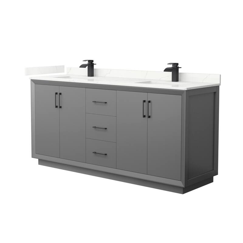 Wyndham Collection WCF414172D-QTZ-UNSMXX Strada 72" Free Standing - Dark Gray / Giotto Quartz Top / Matte Black