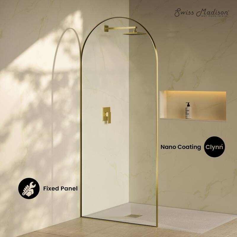 Porte 34 X 76 Framed Fixed 3/8 In. (10Mm) Clear Tempered Glass Shower Door With Gold Brushed Frame - 34 x 76
